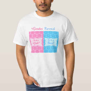 Roze blauw Damasje Baby Geslacht onthullen Man van T-shirt