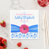 Roze Blauw Damask Daisy Eerste Communie Papier Bor Servet (Insitu)