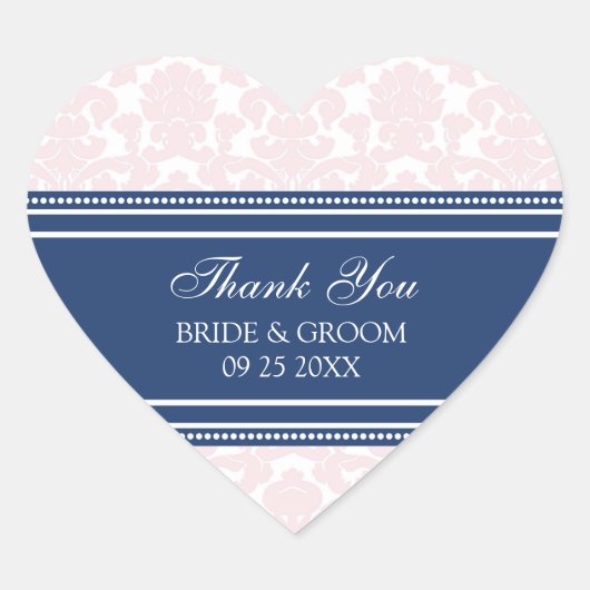 Roze Blauw Damask Dank u bruiloft gunst Labels (Voorkant)
