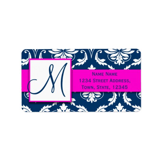 Roze Blauw Damast Bruiloft RSVP Retouradres Etiket (Voorkant)