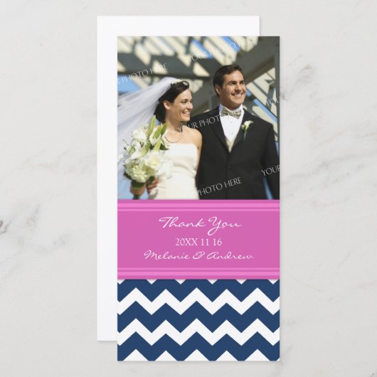 Roze Blauw Dank u bruiloft foto kaarten (Voorkant / Achterkant)