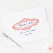 Roze Blauw Dank u Trouwstickers Ovale Sticker (Envelop)