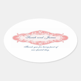 Roze Blauw Dank u Trouwstickers Ovale Sticker