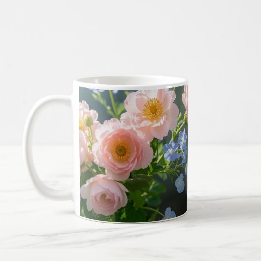 Roze Blauw delicate bloemen Koffiemok (Links)