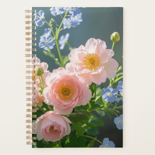Roze Blauw delicate bloemen Planner (Voorkant)