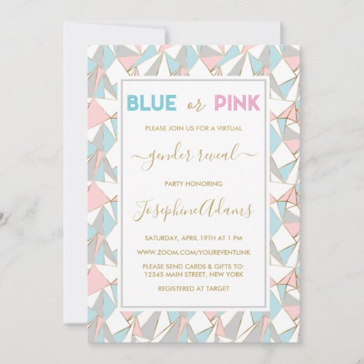 Roze Blauw Driehoek Patroon Virtueel Geslacht Onth Kaart (Voorkant)