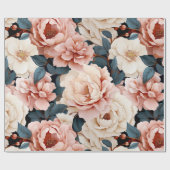 Roze Blauw Elegant bloemenpatroon Blush Cadeaupapier (Vlak)