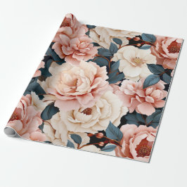 Roze Blauw Elegant bloemenpatroon Blush Cadeaupapier