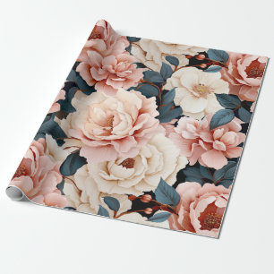 Roze Blauw Elegant bloemenpatroon Blush Cadeaupapier
