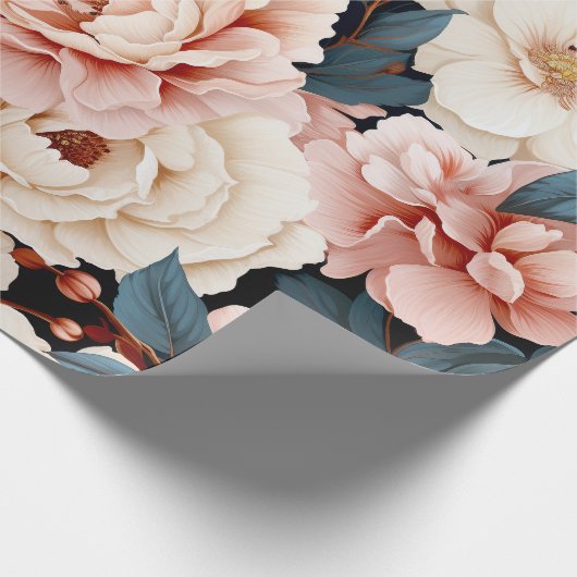 Roze Blauw Elegant bloemenpatroon Blush Cadeaupapier (Hoek)