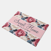 Roze Blauw Elegant bloemenpatroon Blush Deurmat (Schuin)