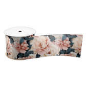 Roze Blauw Elegant bloemenpatroon Blush Satijnen Lint (Spoel)