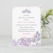 Roze Blauw Elegant Kristal Quinceanera Invite Kaart (Staand voorkant)