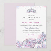 Roze Blauw Elegant Kristal Quinceanera Invite Kaart (Voorkant / Achterkant)