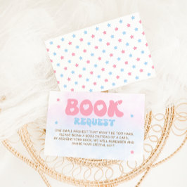 Roze & Blauw Elegante Script Boeken voor Baby Informatiekaartje