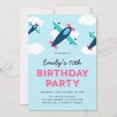 Roze, Blauw en Blauwgroen Vliegtuig Verjaardagsfee Kaart (Voorkant)