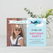Roze, Blauw en Blauwgroen Vliegtuigfoto Verjaardag Kaart (Staand voorkant)