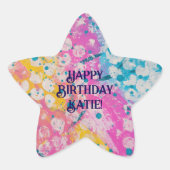 Roze, blauw en geel abstract ontwerp ster sticker (Voorkant)