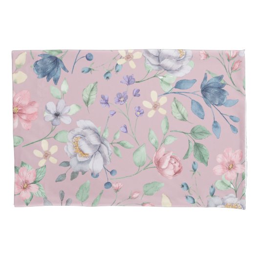 Roze Blauw en Geel Floral Paars Pillow Hoesje Kussensloop (Voorkant)