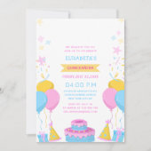 Roze blauw en geel levendige kleurrijke Quinceañer Kaart (Voorkant)