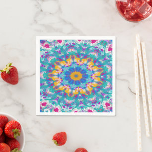 Roze, Blauw en Geel Mandala Servet