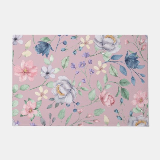 Roze blauw en geel Paars Deurmat (Voorkant)