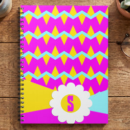 Roze Blauw En Geel Zigzag Met Grote Bloem Notitieboek