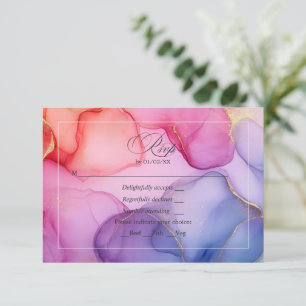 Roze, Blauw en Goud Alcoholinkt RSVP Kaartje