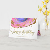 Roze Blauw en Goud Geode | Gelukkige verjaardag Kaart (Gele Bloem)