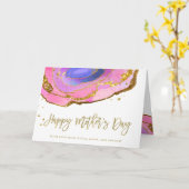 Roze Blauw en Goud Geode | Happy Moederdag Kaart (Gele Bloem)