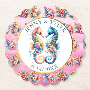 Roze, Blauw en Gouden Kust Zanddollar Strand Kartonnen Onderzetters