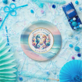 Roze, Blauw en Gouden Kust Zanddollar Strand Papieren Bordje (Feest)