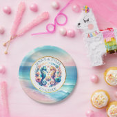 Roze, Blauw en Gouden Kust Zanddollar Strand Papieren Bordje (Feest)