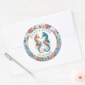 Roze, Blauw en Gouden Kust Zanddollar Strand Ronde Sticker (Envelop)