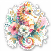 Roze, blauw en gouden kust zeepaard strand sticker (Voorkant)