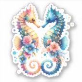 Roze, Blauw en Gouden Kust Zeepaard Strand Sticker (Voorkant)