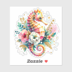 Roze, Blauw en Gouden Kust Zeepaardje Strand Sticker