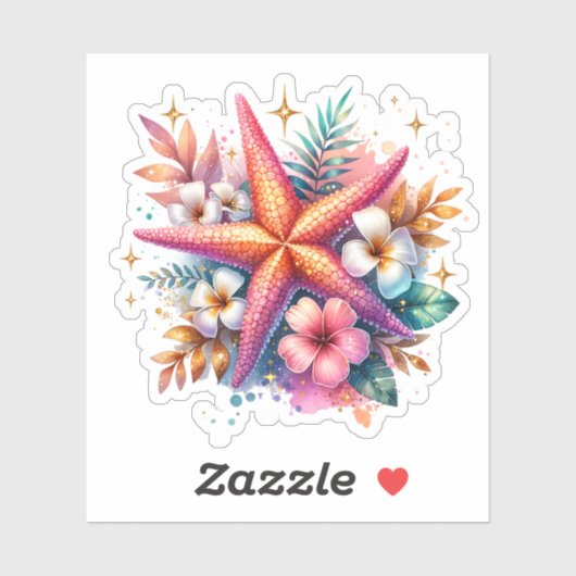 Roze, Blauw en Gouden Kust Zeester Strand Sticker (Vel)