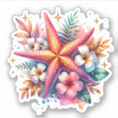 Roze, Blauw en Gouden Kust Zeester Strand Sticker (Voorkant)