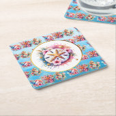 Roze, Blauw en Gouden Kustzanddollarstrand Kartonnen Onderzetters (Schuin)