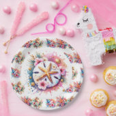 Roze, Blauw en Gouden Kustzanddollarstrand Papieren Bordje (Feest)