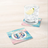 Roze, Blauw en Gouden Kustzeepaardje Beachy Kartonnen Onderzetters (Insitu)