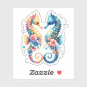 Roze, Blauw en Gouden Kustzeepaardje Beachy Sticker (Vel)