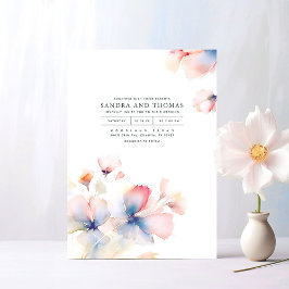 Roze Blauw en Gouden Schaduw Bloemen Elegante Brui Kaart