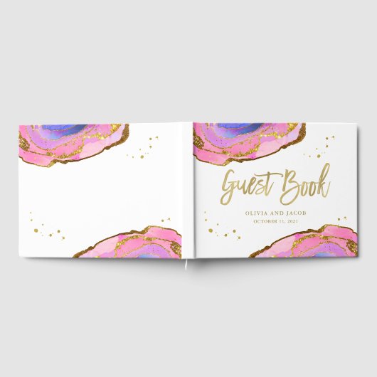 Roze blauw en goudgeode | Weddenschap Gastenboek (Volledig)