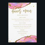 Roze blauw en goudgeode | Weddenschap Menu<br><div class="desc">Deze stijlvolle,  moderne trouwmenukaarten zijn voorzien van trendy roze en blauw waterverf geodestenen met faux gold handgeschreven script en accenten.</div>