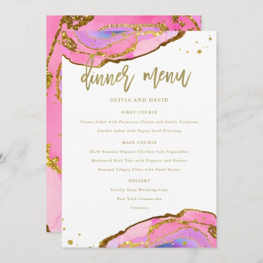 Roze blauw en goudgeode | Weddenschap Menu (Voorkant / Achterkant)