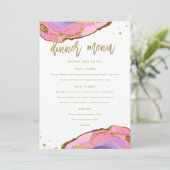 Roze blauw en goudgeode | Weddenschap Menu (Staand voorkant)