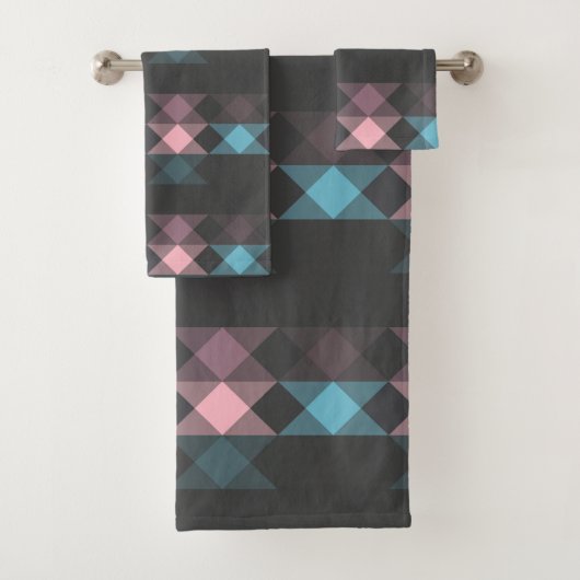 roze blauw en grijs geometrisch bad handdoek (Insitu)