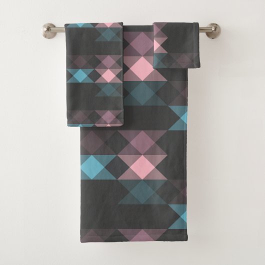 roze blauw en grijs geometrisch bad handdoek (Insitu)